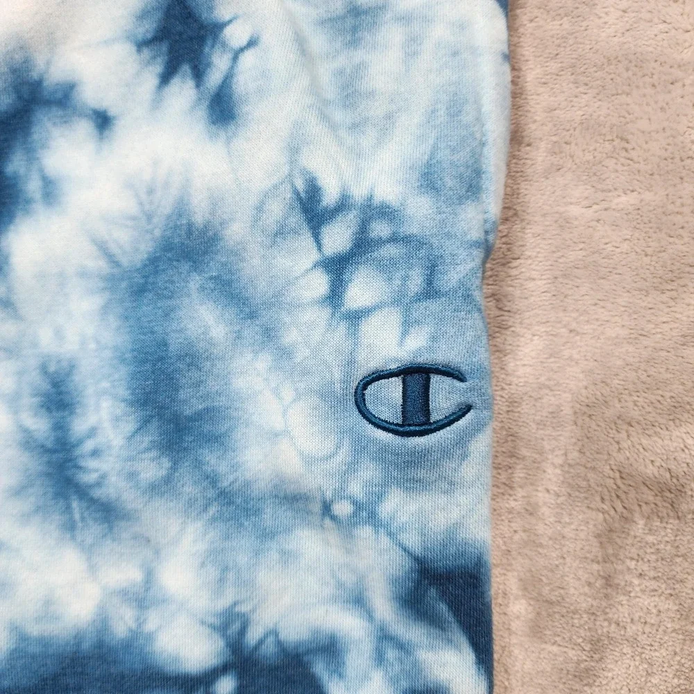 Champion‎ Shorts Mens M Blue Tie Dye Fleece Elastic Waist Lounge Athletic Casual